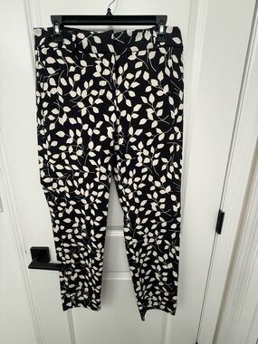 Talbots Black Hampshire Black Pants with Cream Leaf Print